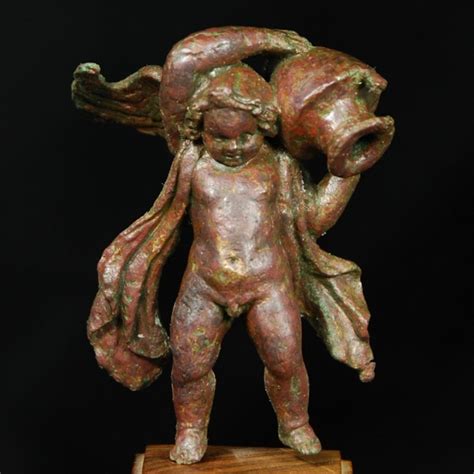 Hellenistische Bronze Statuette Eines Fliegenden Eros Mit Hydria