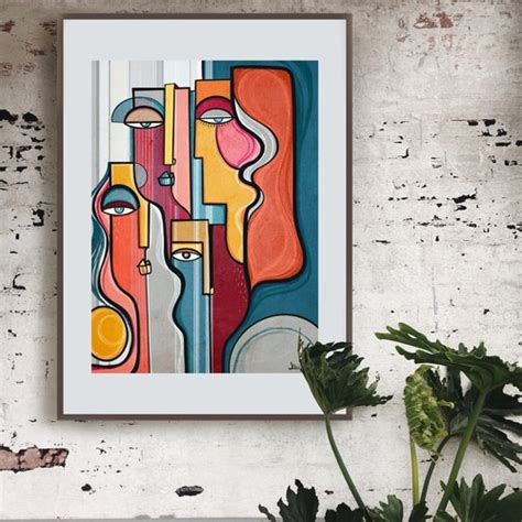 Black & White Faces Abstract Large Wall Art Print Living - Etsy