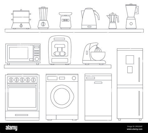 Household Appliance Line Icons Set Thin Outline Vector Illustration