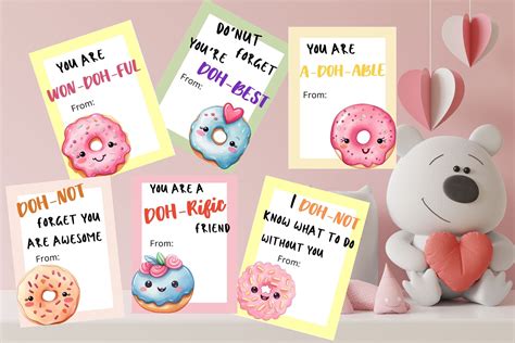 Classroom Valentines Card Set Printable Donut Valentine Cards For Classroom Playdoh Valentine