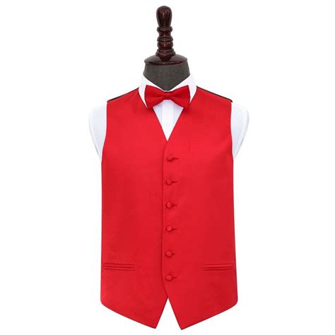 Men S Plain Red Satin Wedding Waistcoat Bow Tie Set