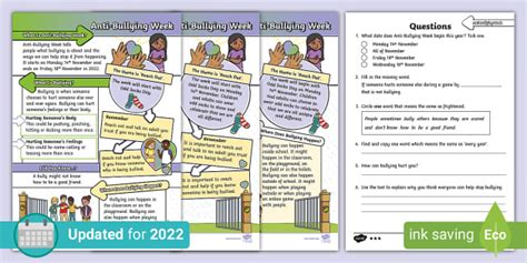 Free Ks1 Anti Bullying Week Differentiated Reading Comprehension