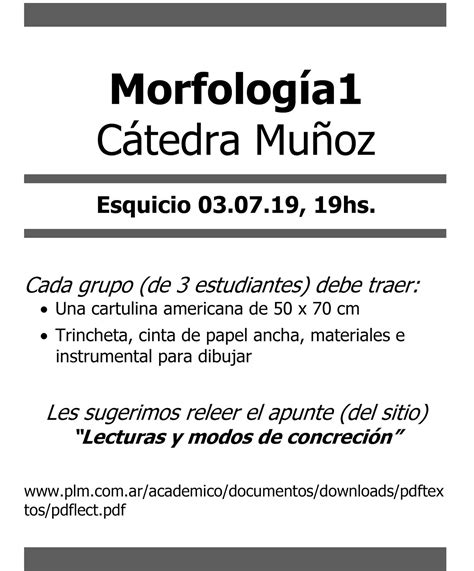 Esquicios en Morfología 1 y 2 3 6 19 19hs Morfología Muñoz