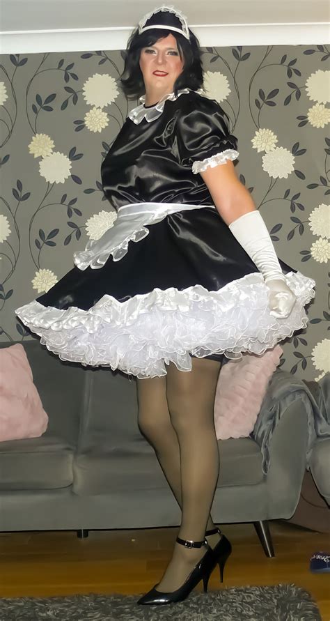 Gorgeous Black Satin And Organza Traditional Sissy Maid Uniform