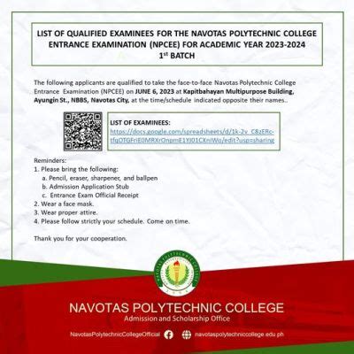 LIST OF QUALIFIED EXAMINEES FOR THE NAVOTAS POLYTECHNIC COLLEGE ...