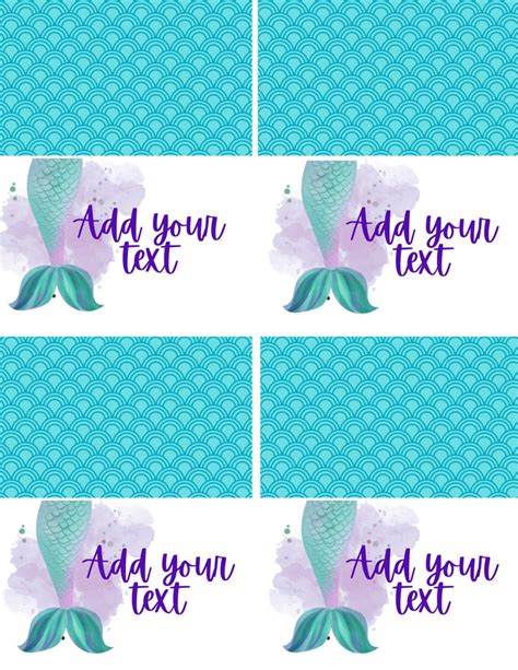 Teal Mermaid Food Tents Editable Mermaid Place Cards Etsy