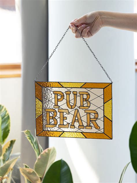 Custom Stained Glass Name Pub Sign Suncatcher Address Personalized Name