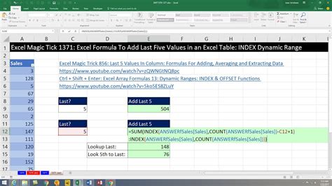 Excel Magic Trick Excel Formula To Add Last Five Values In An