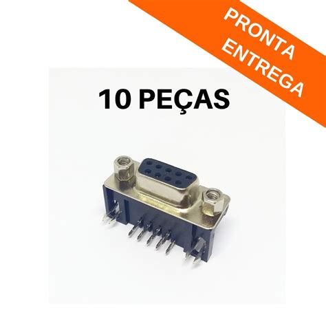 Kit 10 peças Conector DB9 Fêmea 90º graus p Solda Placa PCI preto