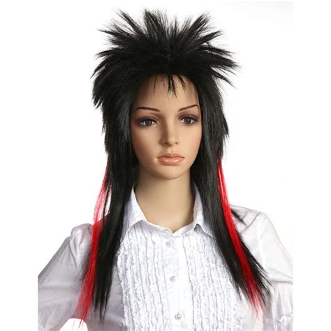 Punk Rock Spiky Wig Mullet S Long Straight Rockstar Metal Red Orange