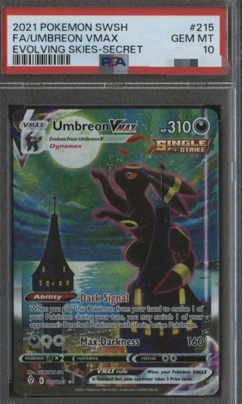 2021 Pokemon SWSH Evolving Skies Secret 215 FA Umbreon VMAX PSA 10 GEM