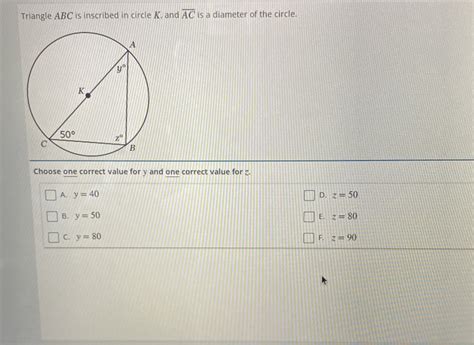 Triangle ABC Is Inscribed In Circle K And Overline AC Is A Diameter Of