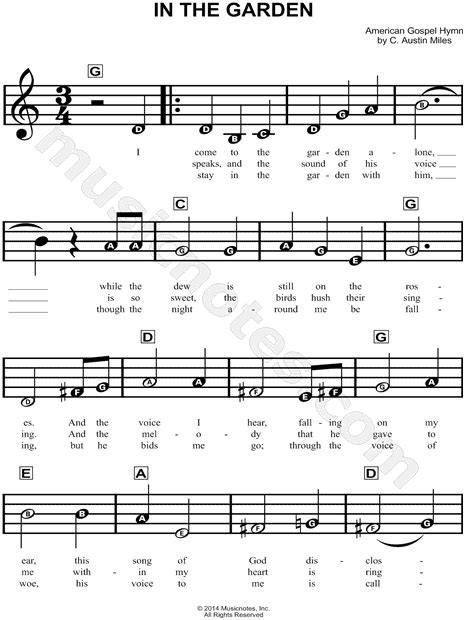 C Austin Miles In The Garden Sheet Music For Beginners In C Major Download And Print Sku