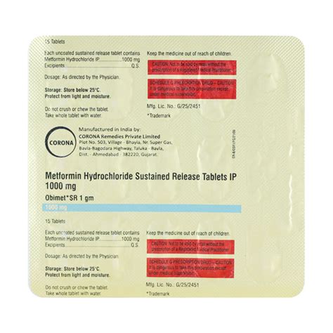 Obimet Sr 1gm Tablet 15s Price Uses Side Effects Netmeds