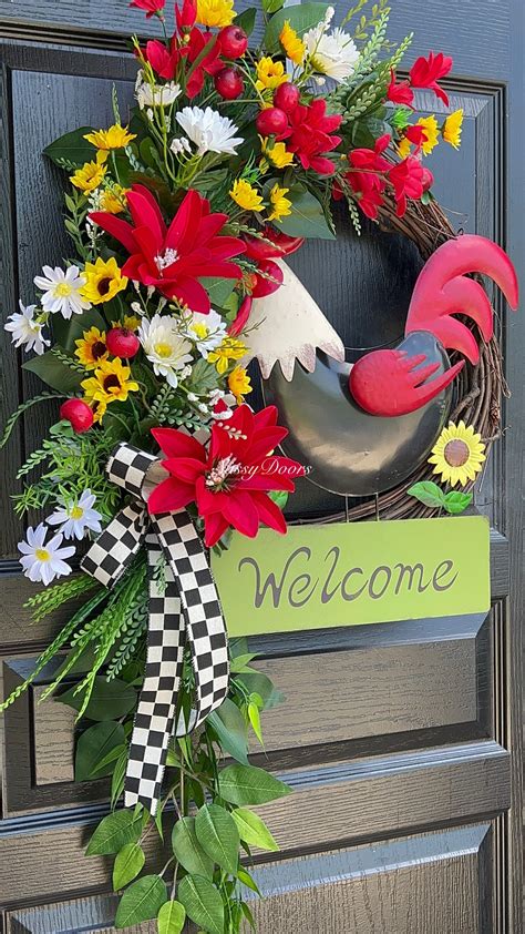 Rooster Wreath Farmhouse Wreath Rooster Front Door Wreath Farmhouse