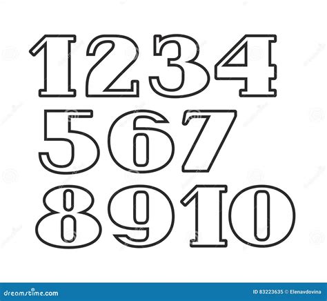 White Numbers Black Outline White Background Vector Stock Vector