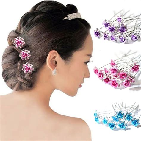 20pcspack Wedding Bridal Clear Crystal Rhinestone Rose Flower Hair