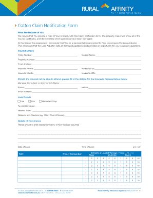 Fillable Online Cotton Claim Notification Form Rural Affinity Fax