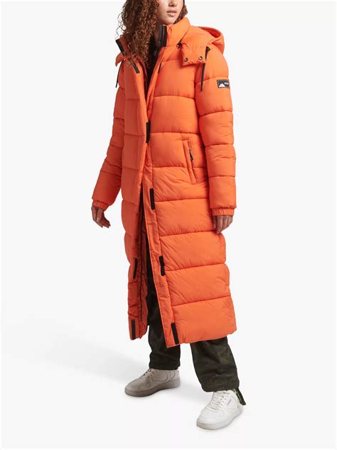 Superdry Ripstop Longline Puffer Jacket Orange Grid At John Lewis And Partners