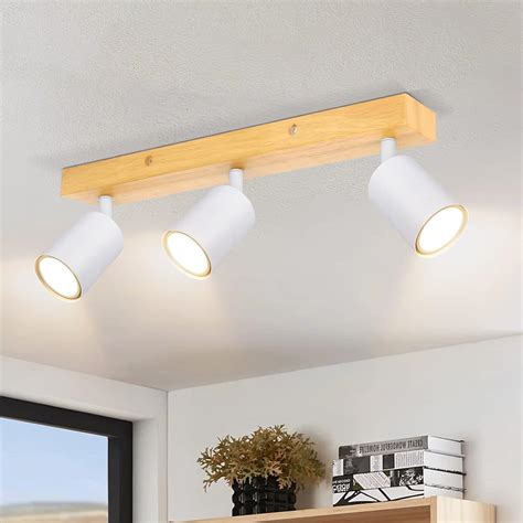 Ketom Plafonnier Spot Orientables Blanc Bois Spot Plafond Gu