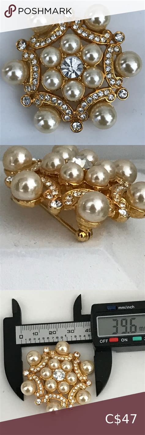 Vintage Gold Tone Rhinestones And Faux Pearls Brooch Pin By Joan Rivers