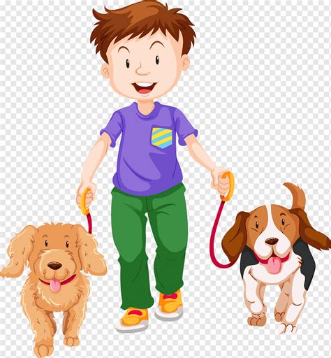 Niño y perros, perro caminando, niño de dibujos animados, perro mascota ...