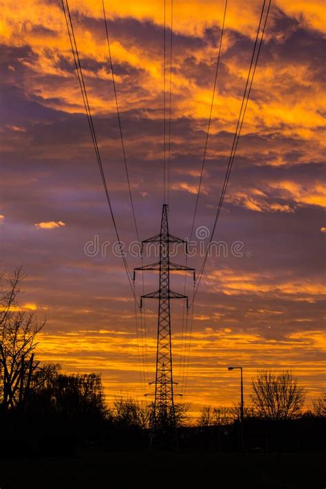 Electric Tower At Sunset Stock Image Image Of Dusk 175376779