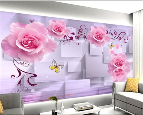 15 0us Custom 3d Wallpaper Mural Pink Rose Romantic Flower Water Reflection 3d Background