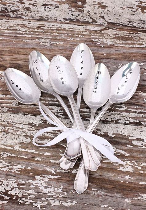 6 Hand Stamped Spoons Christmas Inspirational Vintage Etsy Stamped