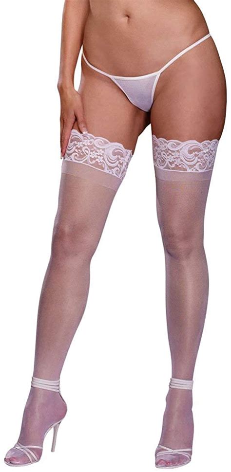 Dreamgirl Womens Sheer Thigh High Stockings With Silicone Lace Top