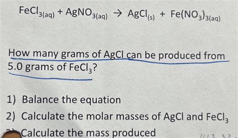 Solved Fecl Aq Agno Aq Agcl S Fe No Aq How Chegg