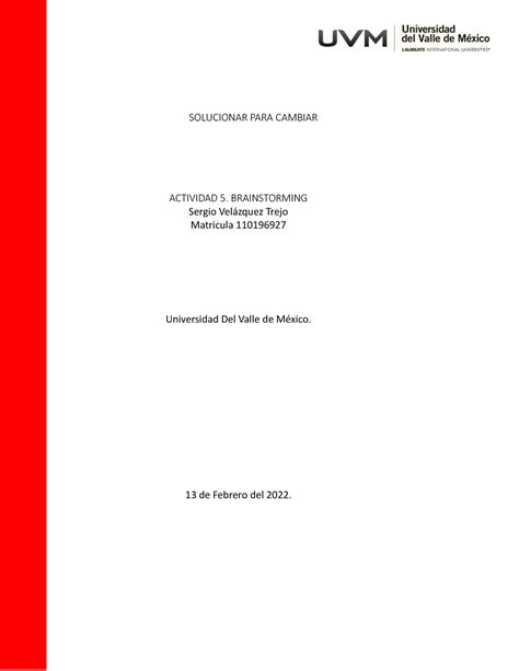 ACTIVIDAD 5 SOLUCIONAR PARA CAMBIAR SOLUCIONAR PARA CAMBIAR