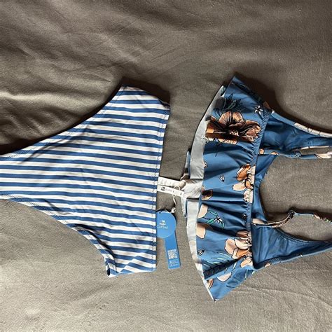 Cupshe Bikini Swimsuit Swim Wear Xs 6 Blue White Depop