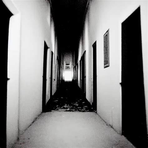 A Creepy Long Dark Hallway With Samara Morgan Standing Stable