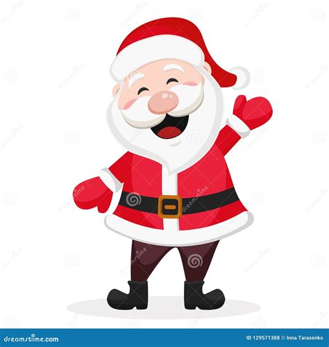 Happy Santa Claus Is Smiling And Waving His Hand On A White Stock