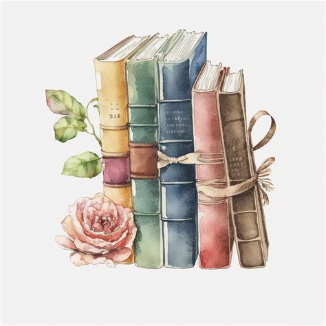 Premium Photo A Watercolor Illustration Of A Collection Of Books By