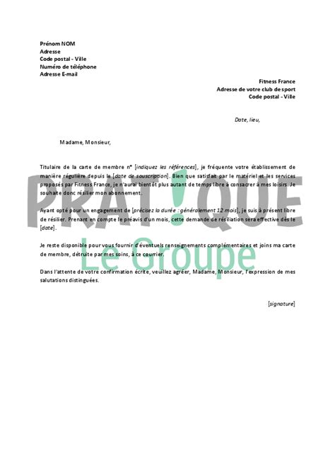 Lettre De R Siliation Fitness France Pratique Fr