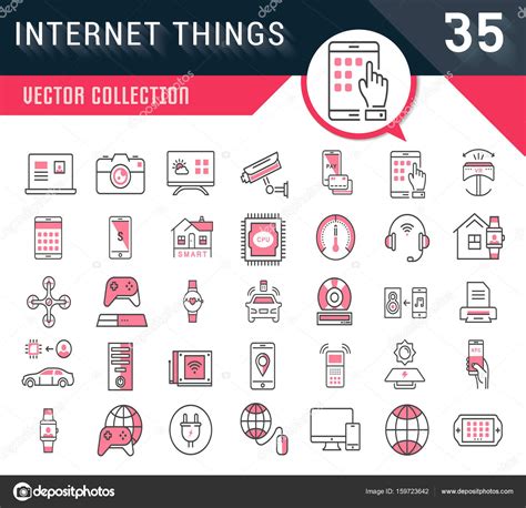 Set Vector Flat Line Icons Internet Of Things Stock Vector