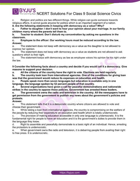 Ncert Solutions For Class 9 Civics Social Science Chapter 1 What Is Democracy Why Is Democracy