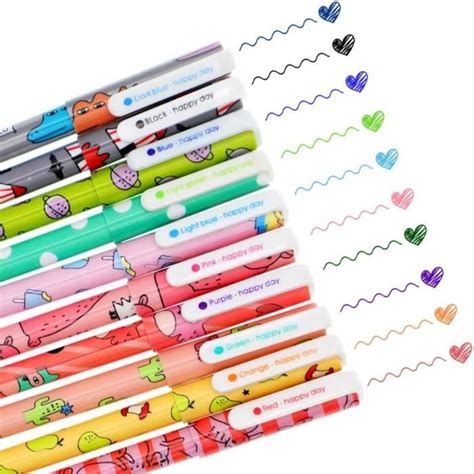 Lot De 10 Stylos À Bille À Encre Gel Colorée Aux Motifs Mignons Kawaii