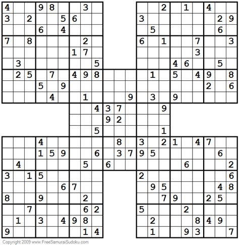 Free Printable Hard Samurai Sudoku Puzzles