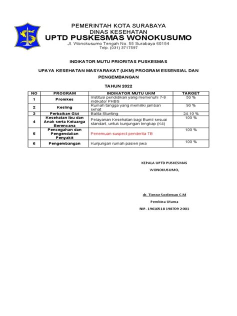 Indikator Mutu Prioritas Puskesmas Pdf