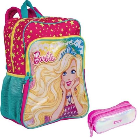 Kit Mochila Infantil Escolar Barbie Princesa Costas Reforçada Tam G