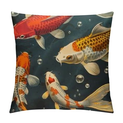 JEUXUS Throw Pillow Covers Koi Carps Lucky Japan Soft Pillow Covers For