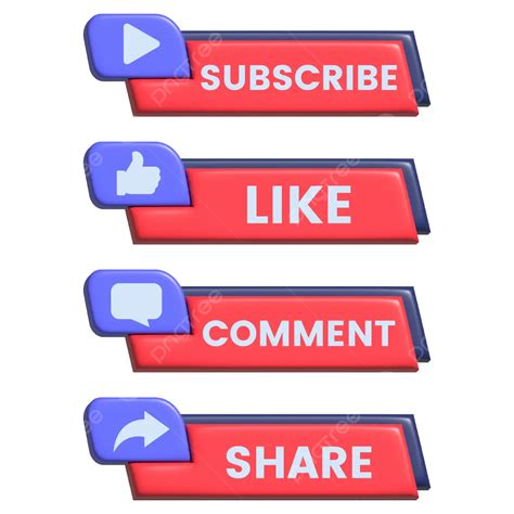 D Like Comment Share And Subscribe Button Set Vector Like Button