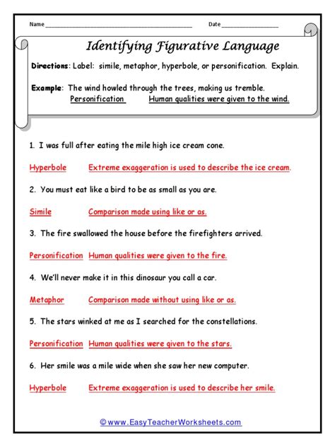 Figure of Speech Worksheet