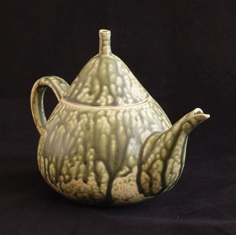 Hand Made Teapot Wheel Thrown Altered Green Holds Oz Etsy