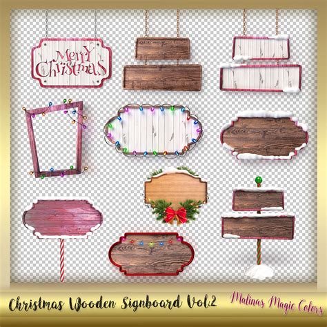 Christmas Wooden Signboard Vol 2 Christmas Signs Clip Art Wood Signs