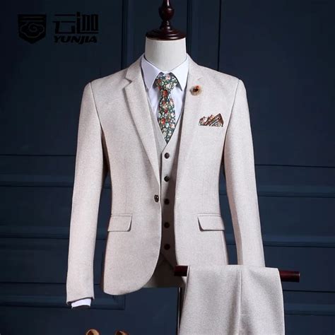 2017 Latest Coat Pant Designs Ivory Tweed Men Suit Slim Fit 3 Piece Suits Gentle Tuxedo Custom