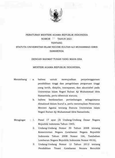 PERATURAN MENTER AGAMA REPUBLIK INDONESIA NOMOR 3 6 TAHUN 2021 TENTANG